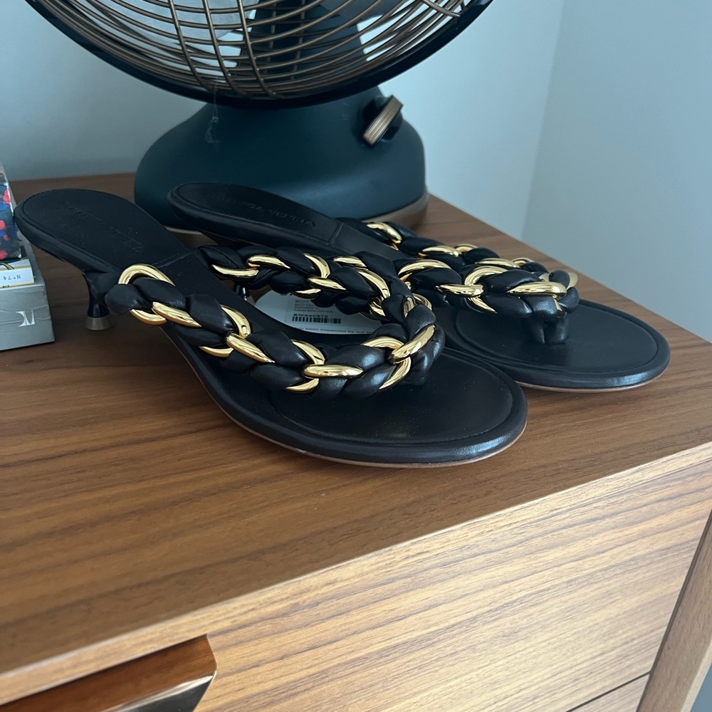Bottega Veneta Black Sandals with Gold Chain